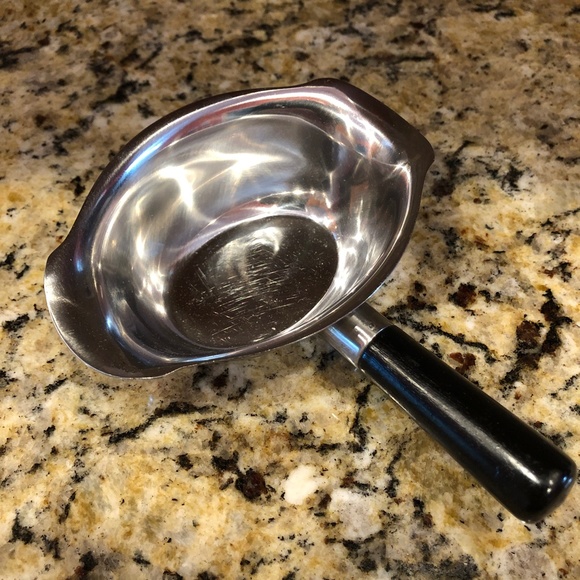 MID CENTURY MODERN Stainless Steel Gravy Boat with Black Wood Handle Vintage - Picture 4 of 16